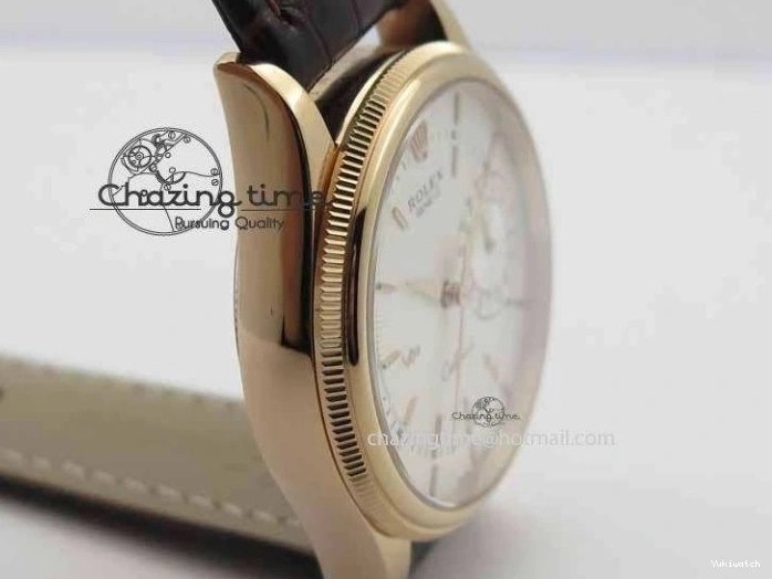 Brown On VF Date Best Cellini Dial A3165 White Strap RG Stick Markers Leather Edition 0104